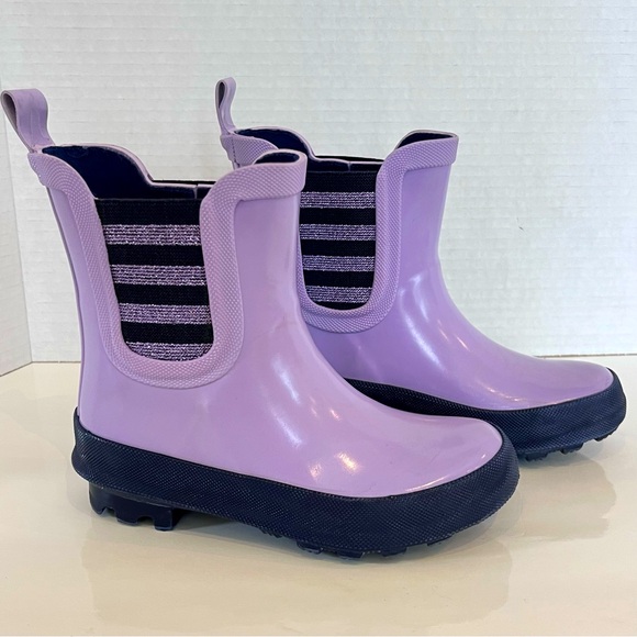 Joe Fresh Other - Joe Fresh Kids Girls Purple Chelsea Rain Boots Glitter Stripe Waterproof Size 11